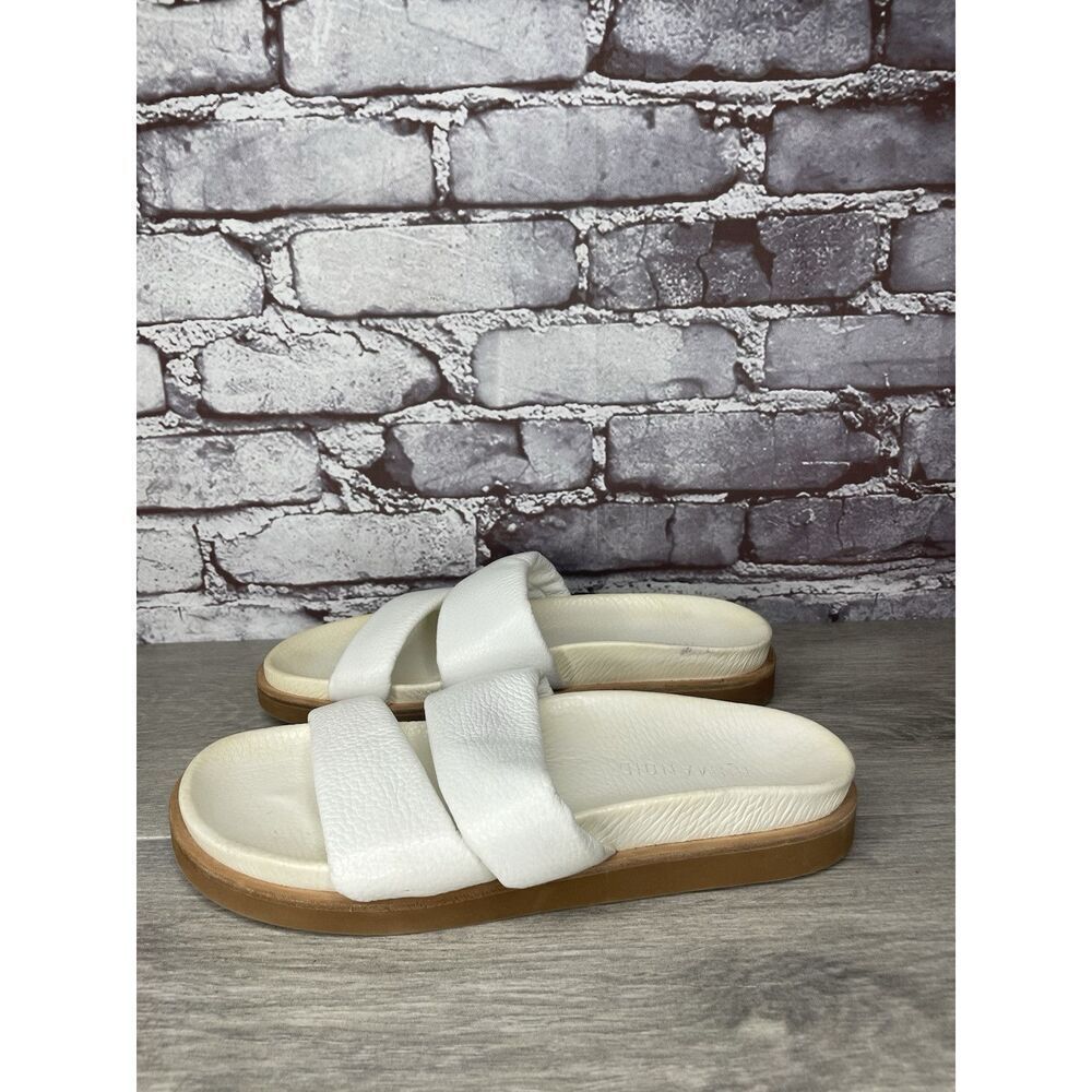 Humanoid White Leather Platform Strap Slides Wedge Sandals Women Sz 39EU/8.5M US